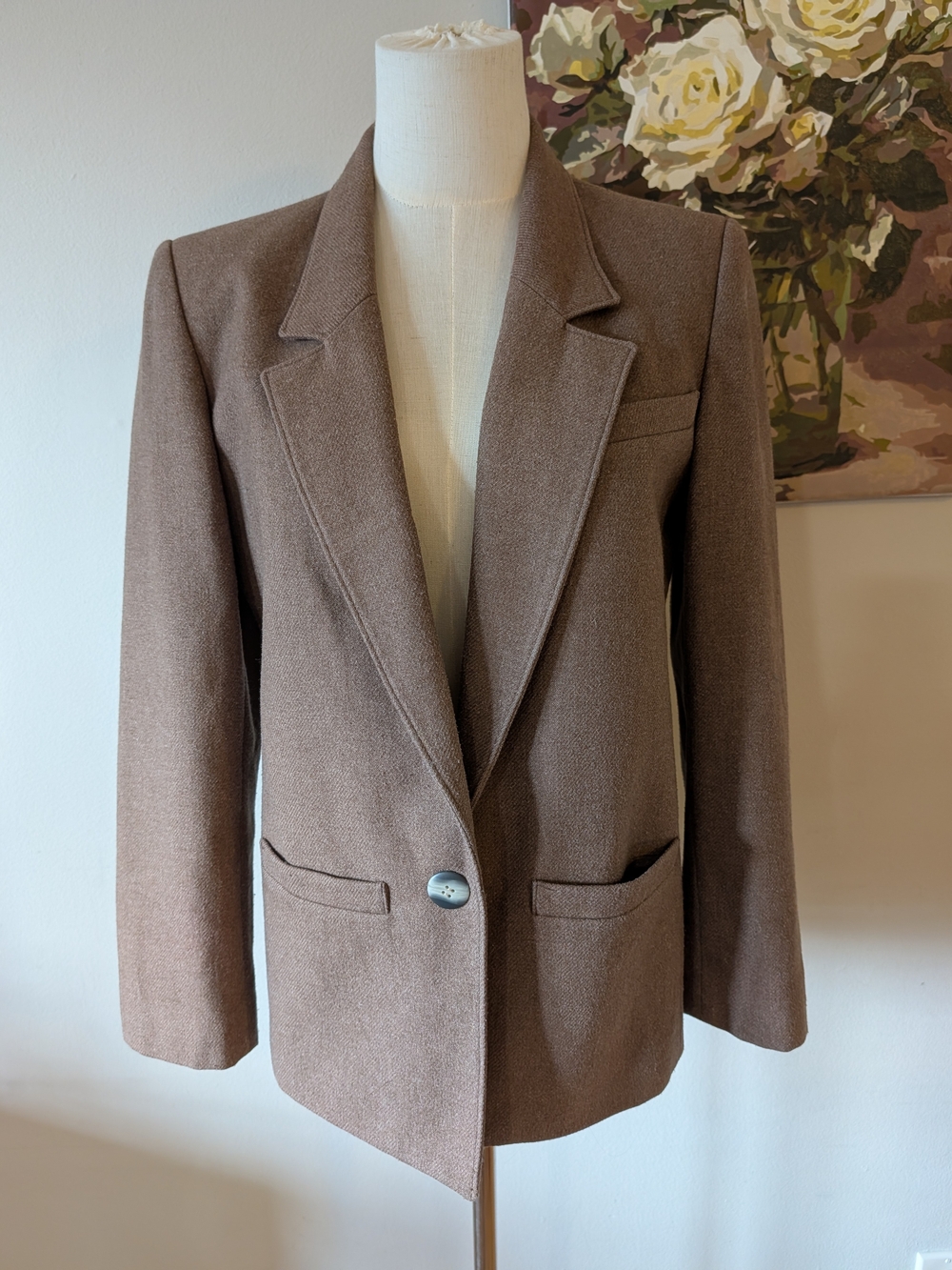 TanJay Taupe-Brown Wool Blend Single-Button Blazer